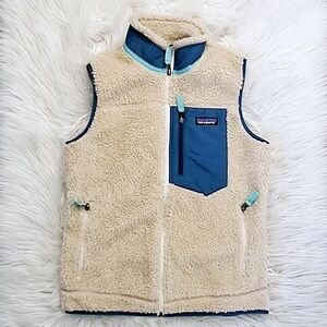 Patagonia Cream and Blue Fleece Vest